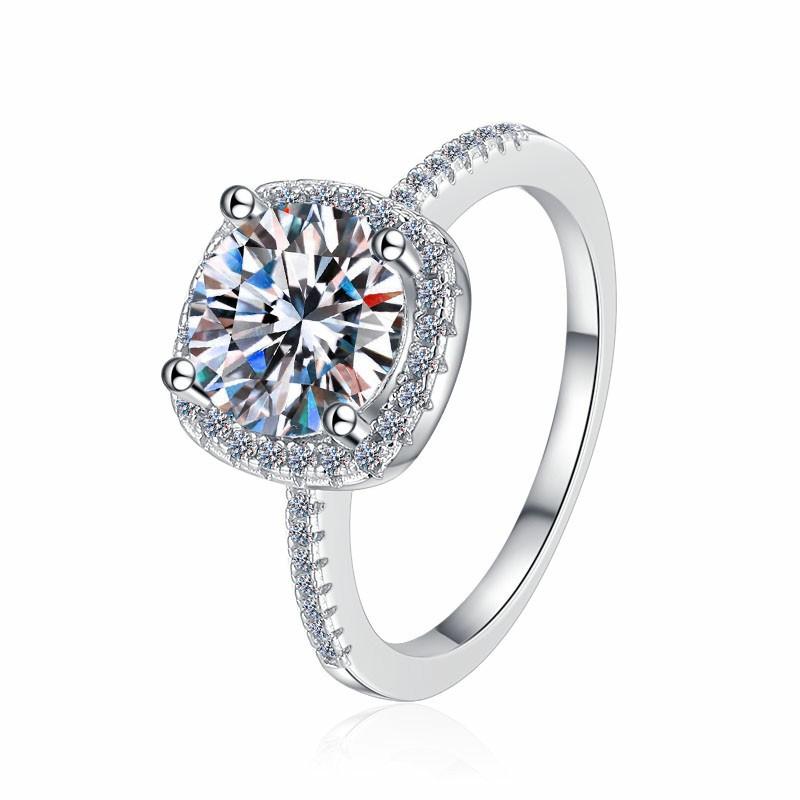 NO7-2. S925 Sterling Silver D Color Synthetic Moissanite Square Ring/1 Carat/2 Carat/ High Grade Synthetic Moissanite