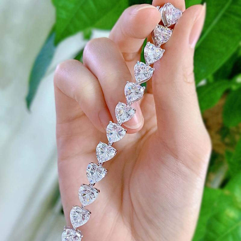 S925 Sterling Silver Bracelet Full Heart 8A Cubic Zirconia Bracelet-306(15%)