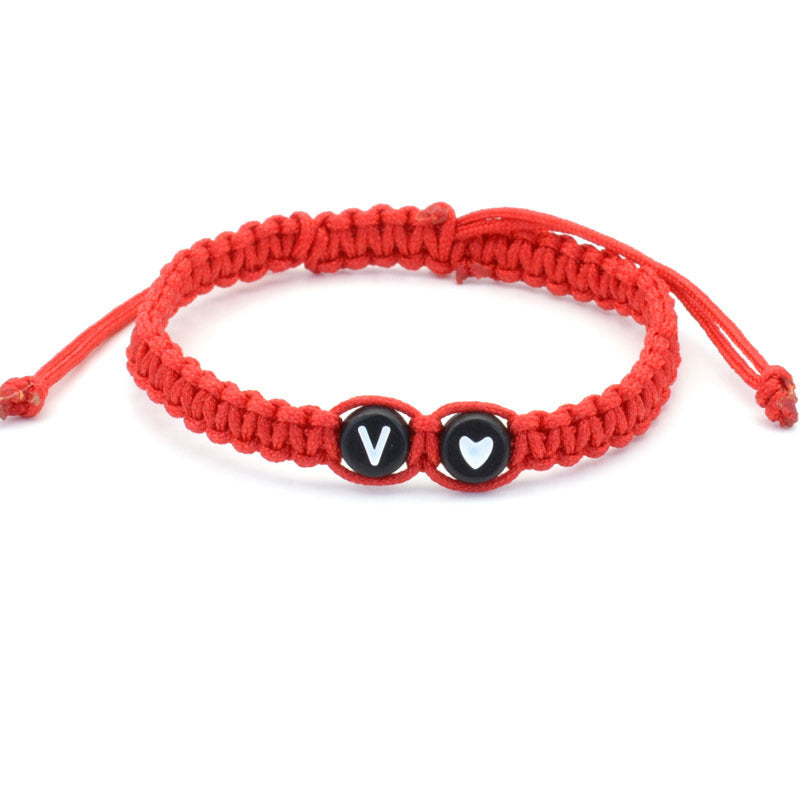 Simple Couple Bracelet with New 26 English Letters and Peach Heartded Red Rope Simple Couple Bracelet