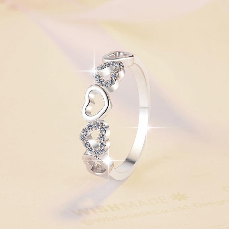 27. S925 Sterling Silver Little Heart-Shaped Ring  Synthetic Moissanite Ring