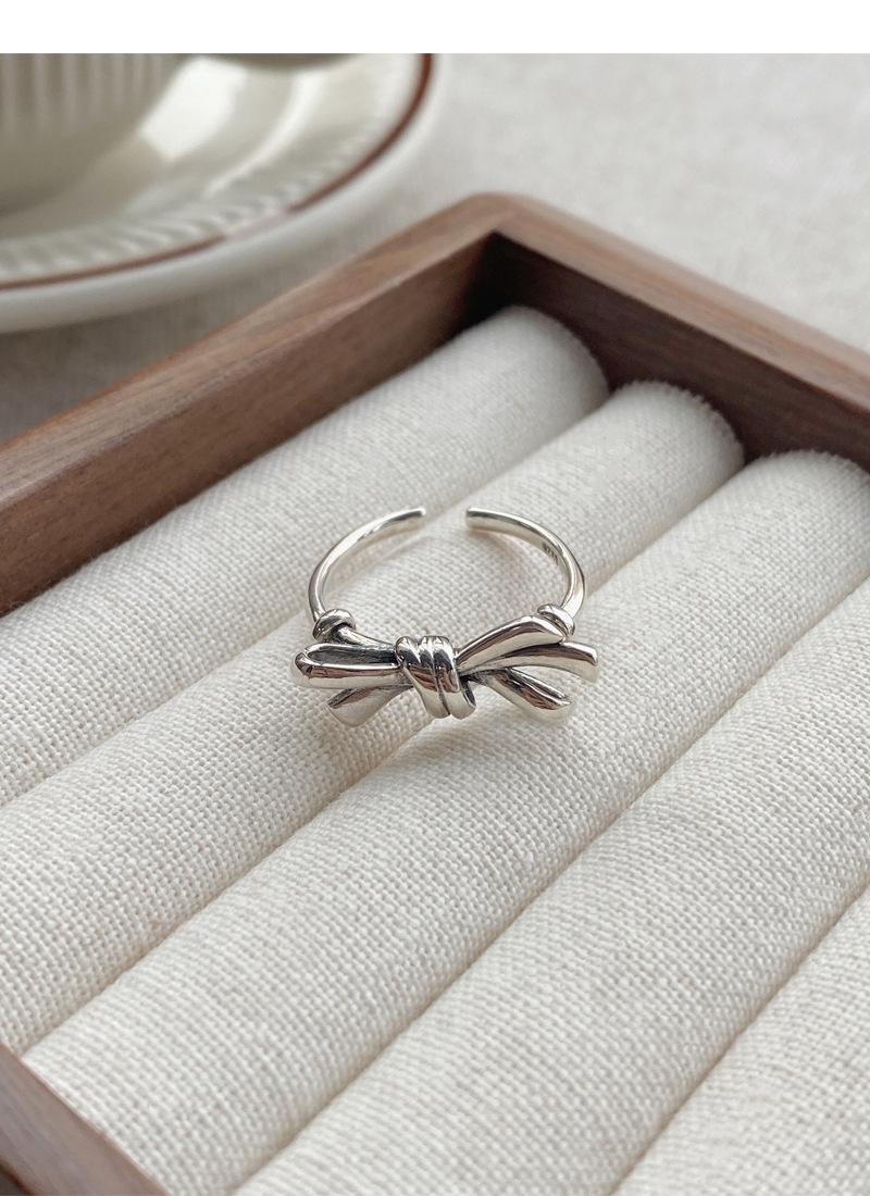 S925 Sterling Silver Vintage Distressed Bow Knot Ring for Women Open Ring -517(45%)