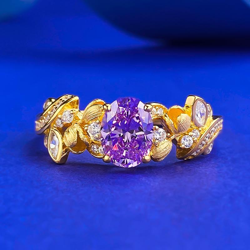 S925 Silver Purple Bauhinia Fairy Oval Ring 6*8mm 6A Cubic Zirconia Ring fashion jewelry accessible woman girl promise ring Springtok-105(35%)
