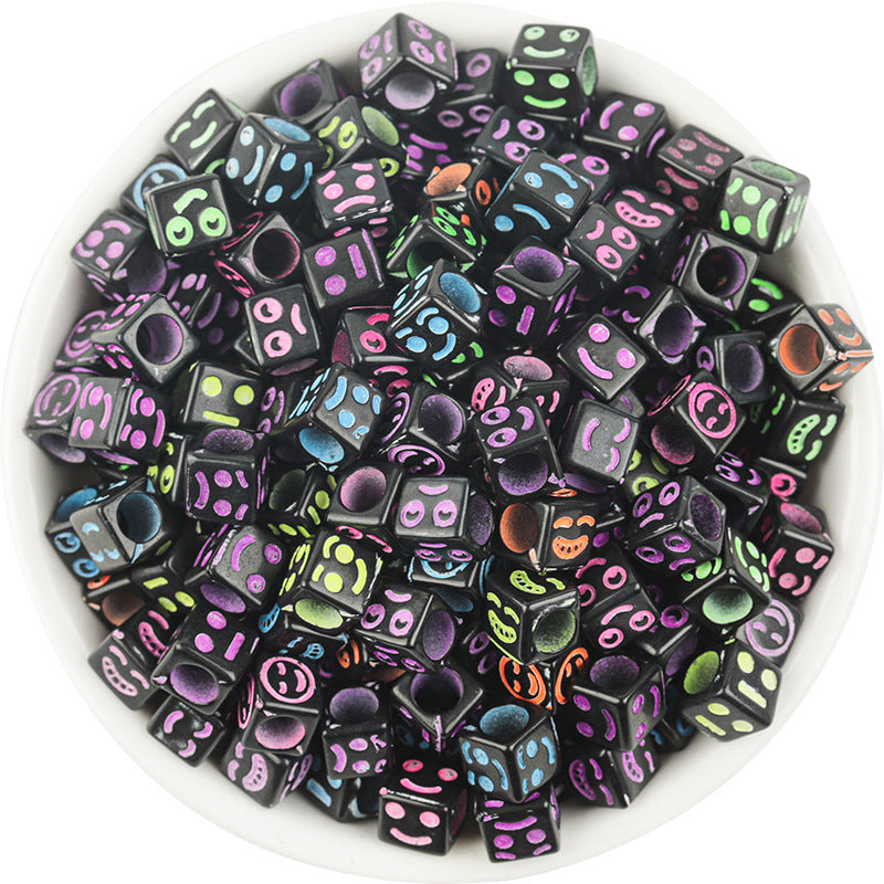 100 Pcs/Pack Acrylic Square Smiley Beads Colorful Expression Square Large Hole Beads Diy Children Bracelet Accessories