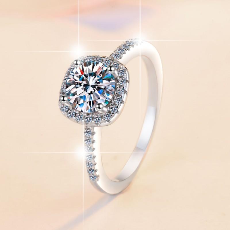 16. S925 Sterling Silver D Color Synthetic Moissanite Square Ring/1 Carat/2 Carat/ Blue/Pink/Purple/High Grade Synthetic Moissanite