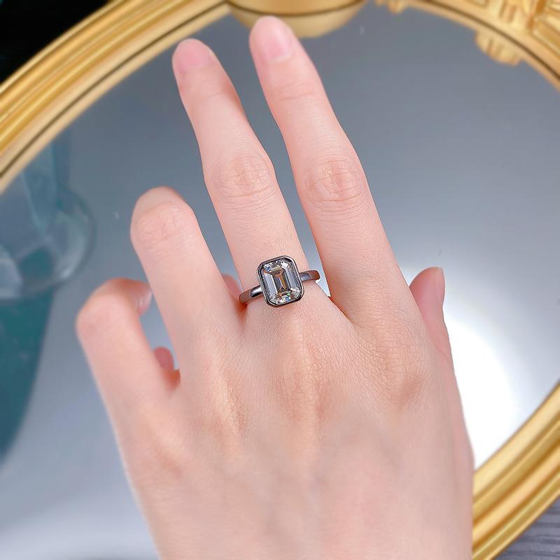 S925 Sterling Silver Black Golden Grandma Cut Square Ring 7*9mm 6A Cubic Zirconia Ring-361(35%)