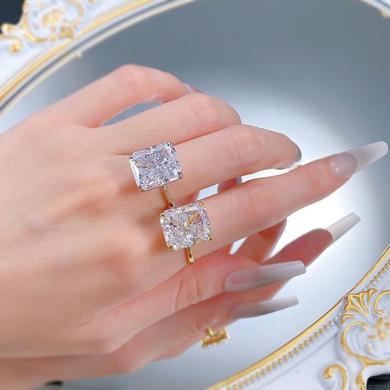S925 Sterling Silver Ice Flower Cut Square Ring 12*14mm 8A Cubic Zirconia Ring fashion jewelry accessory woman girl promise ring-219(35%)