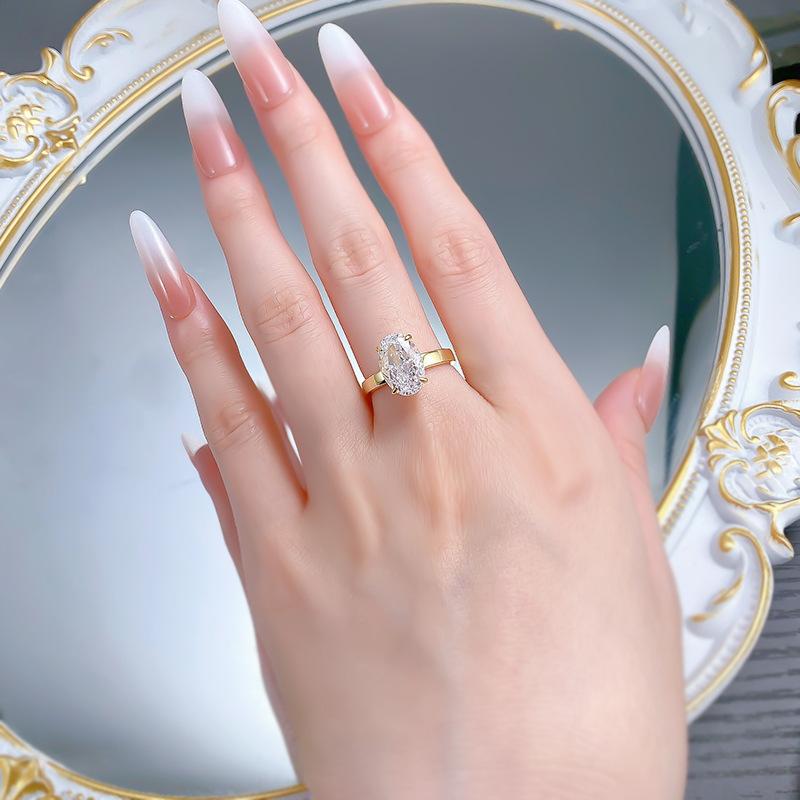 S925 Sterling Silver Ice Flower Cut Elonggate Oval Ring 8*12mm 8A Cubic Zirconia Ring-142(45%)