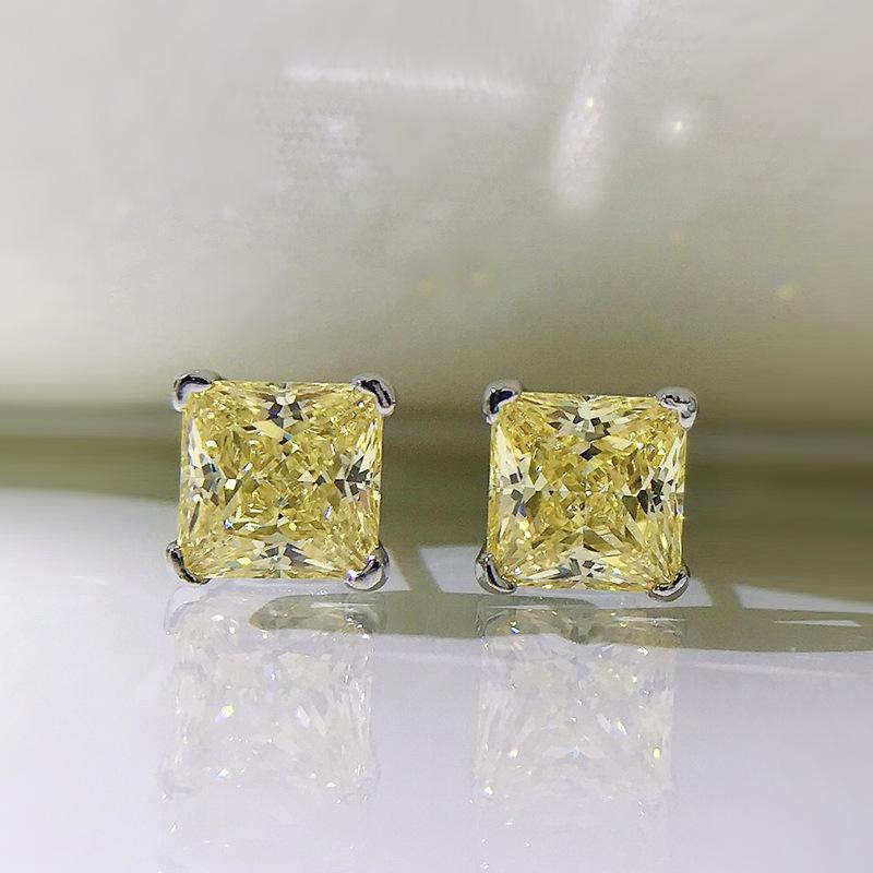 S925 Sterling Silver Ice Flower Cut Simple Princess Square Stud Earrings 6 * 6mm 8A Cubic Zirconia Stud Earrings Daily Life Earrings(35%)-644