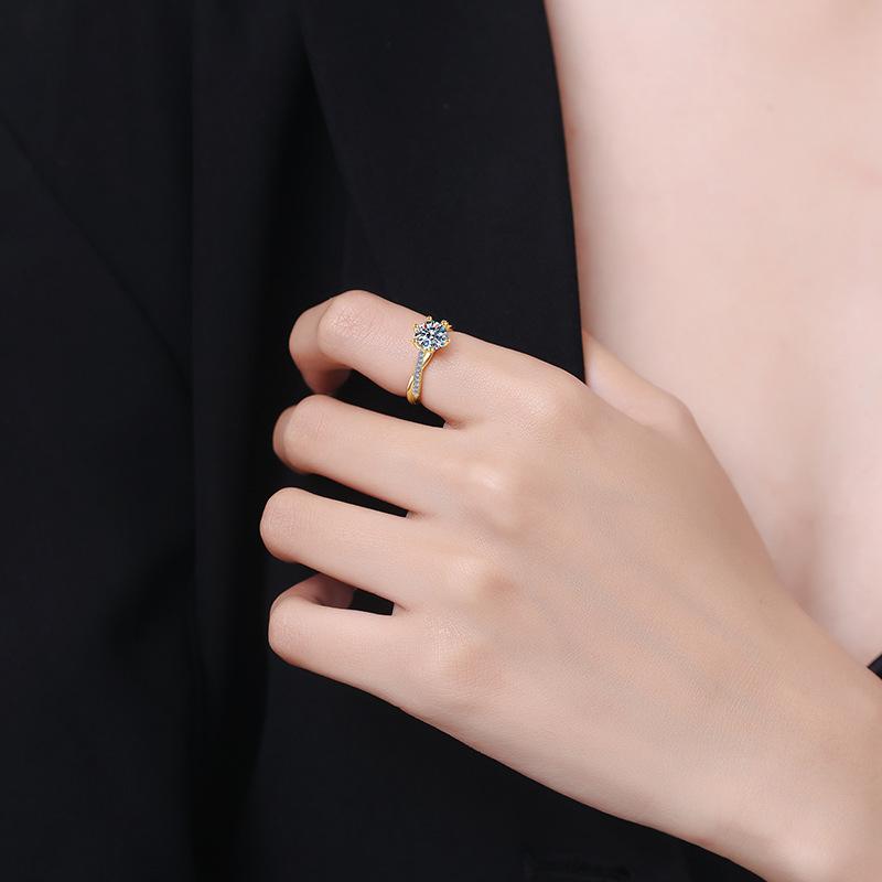 S925 Sterling Silver Interleaved Rattan Shaped Golden Ring Synthetic Moissanite Ring-267(35%)