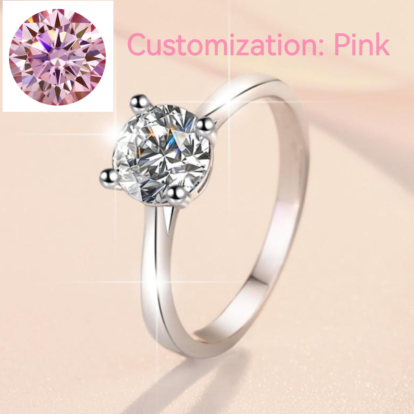 4. S925 Sterling Silver D Color Synthetic Moissanite Four-claw Ring/1 Carat/2 Carat/ High Grade Synthetic Moissanite