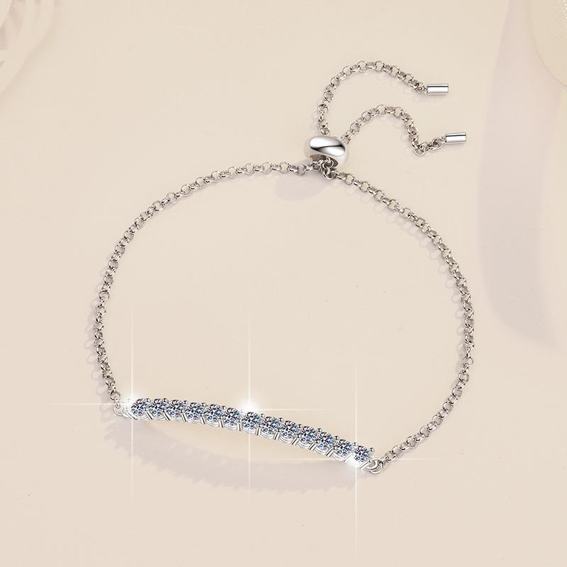 S925 Sterling Silver Single Row Push-Pull Bracelet Synthetic Moissanite Bracelet-314(35%)