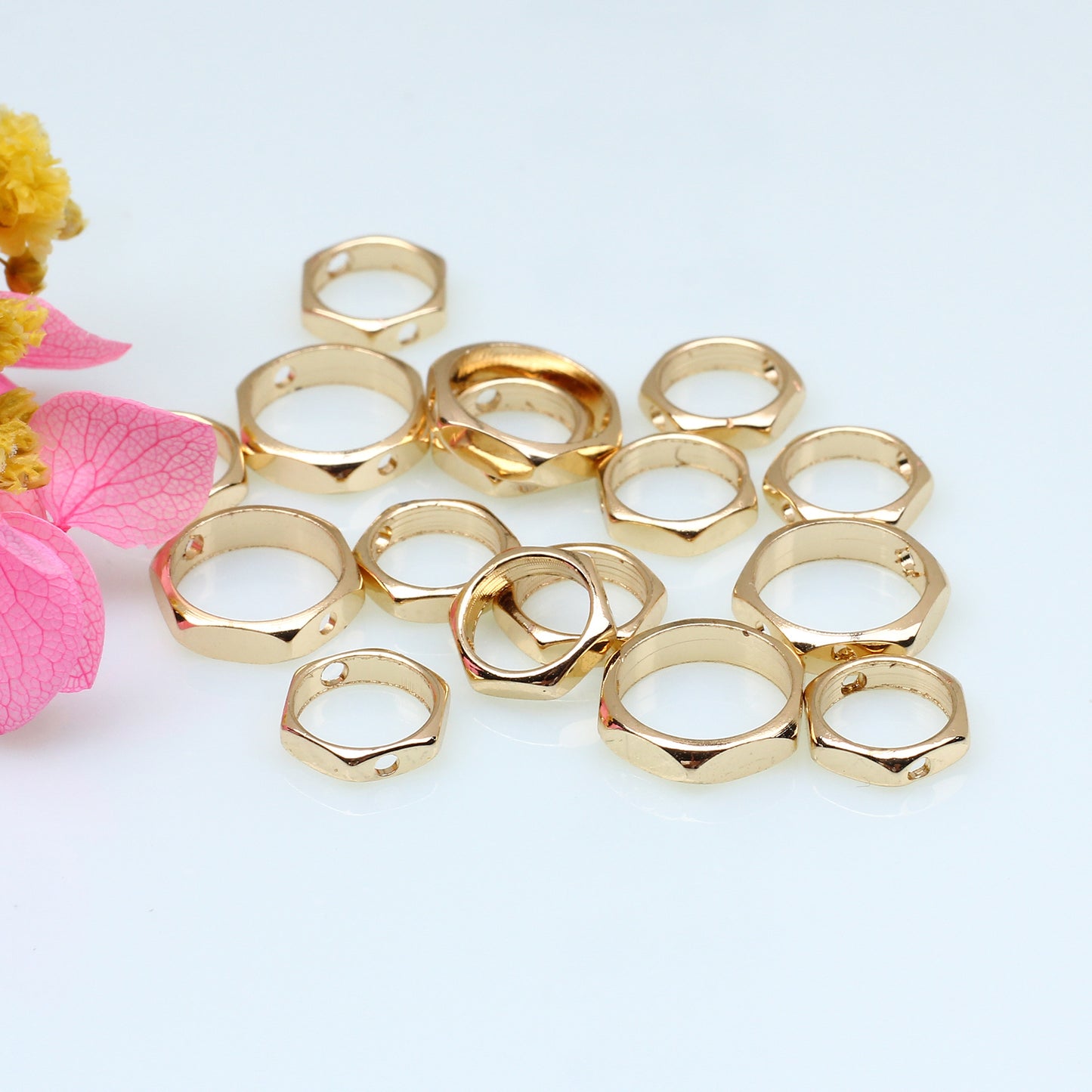 Hexagonal Wrapped Bead Copper Ring For Jewelry DIY，Covered By 14/18K Real Gold Or Silver