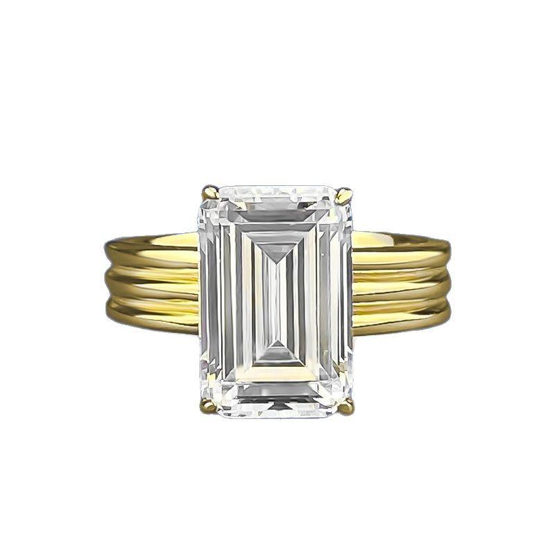 S925 Sterling Silver Three Row Band Grandma Cut Rectangular 8*12mm 6A Cubic Zirconia Ring-381(35%)