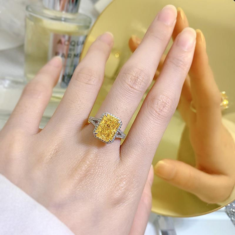 S925 Sterling Silver Ice Flower Cut Rectangular 8*11mm 8A Cubic Zirconia Ring Yellow/pink/white-139(45%)