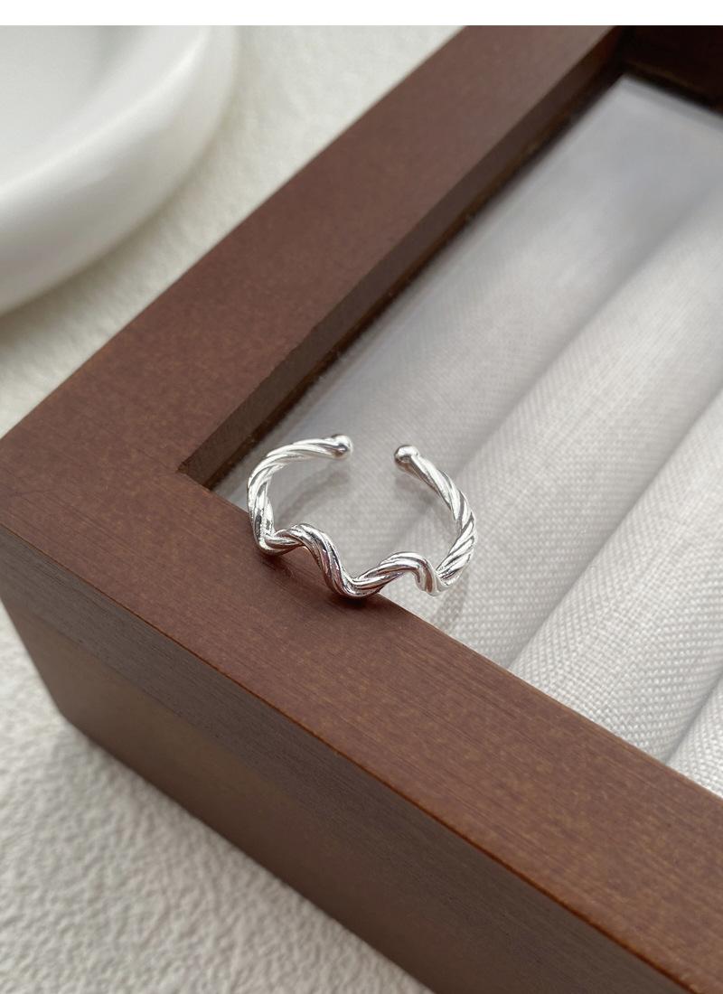 S925 Sterling Silver Simple Irregular Wave Braided Open Ring for Women - 513(45%)