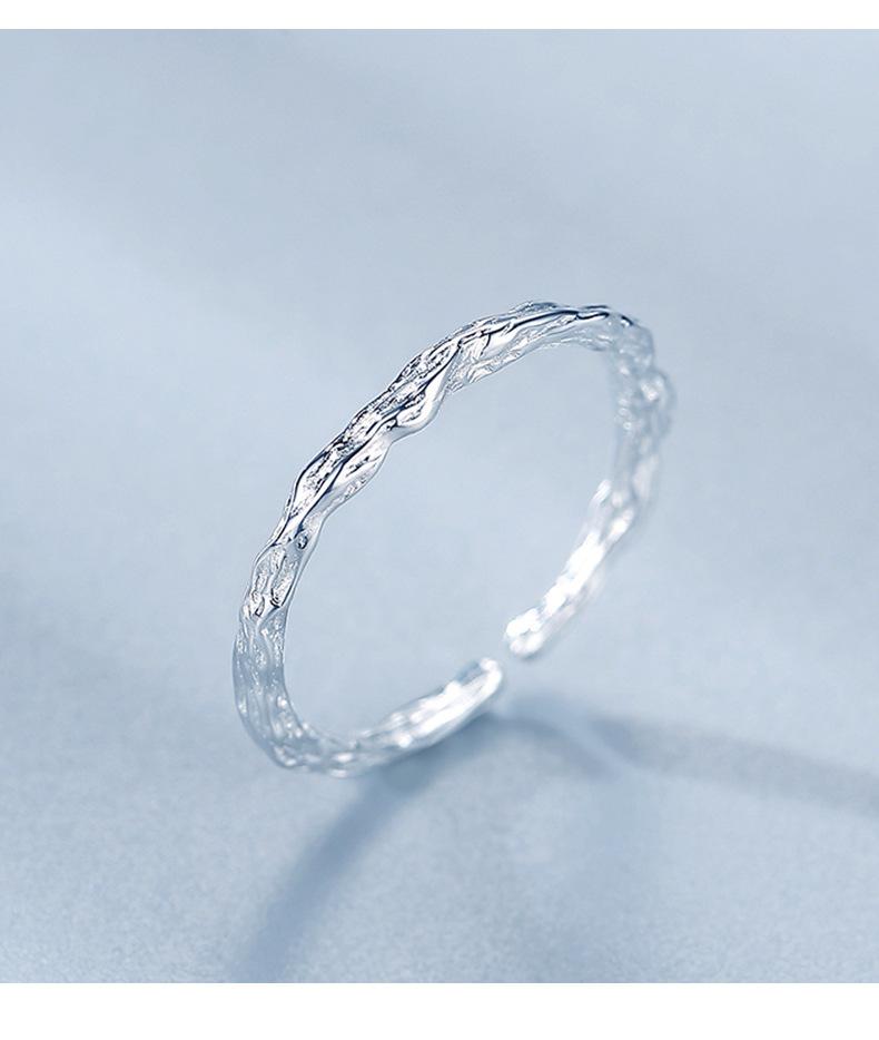 S925 Sterling Silver Irregular Candy Paper Ring for Women Plain Texture Ring - 542(45%)