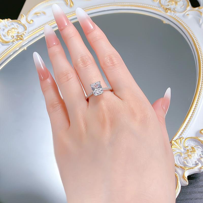 S925 Sterling Silver Rectangular 7*9mm 6A Cubic Zirconia Ring-443(25%)