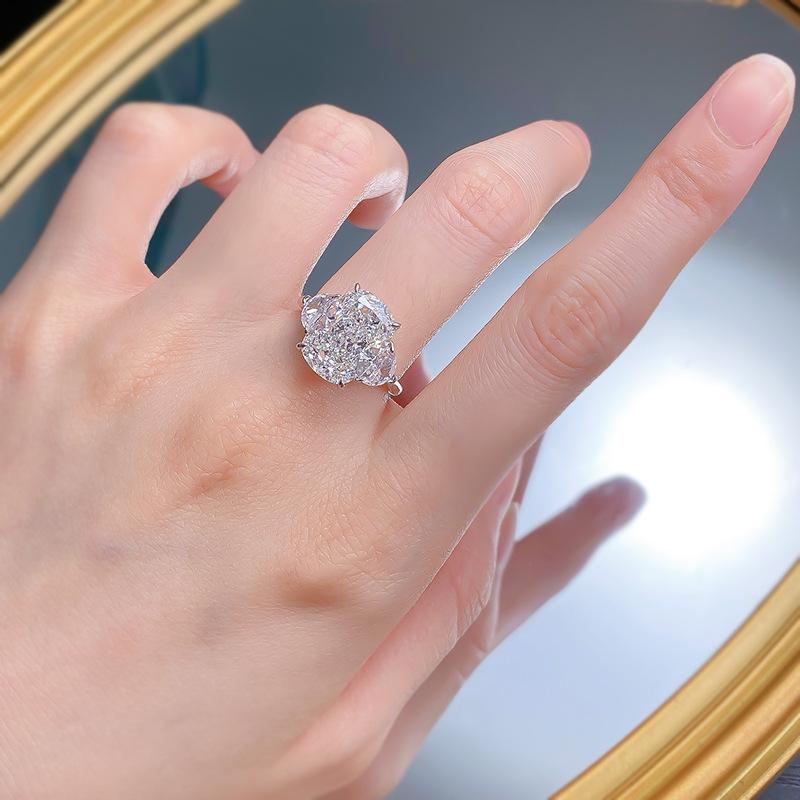 S925 Sterling Silver Ice Flower Cut Pigeon eggs Ring 9*13 8A Cubic Zirconia Ring fashion jewelry accessory woman girl promise ring-363(35%)