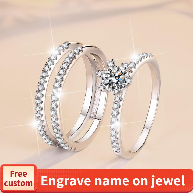 S925 Sterling Silver Three-Row Ring Synthetic Moissanite Ring fashion jewelry accessory woman girl promise ring-207(35%)