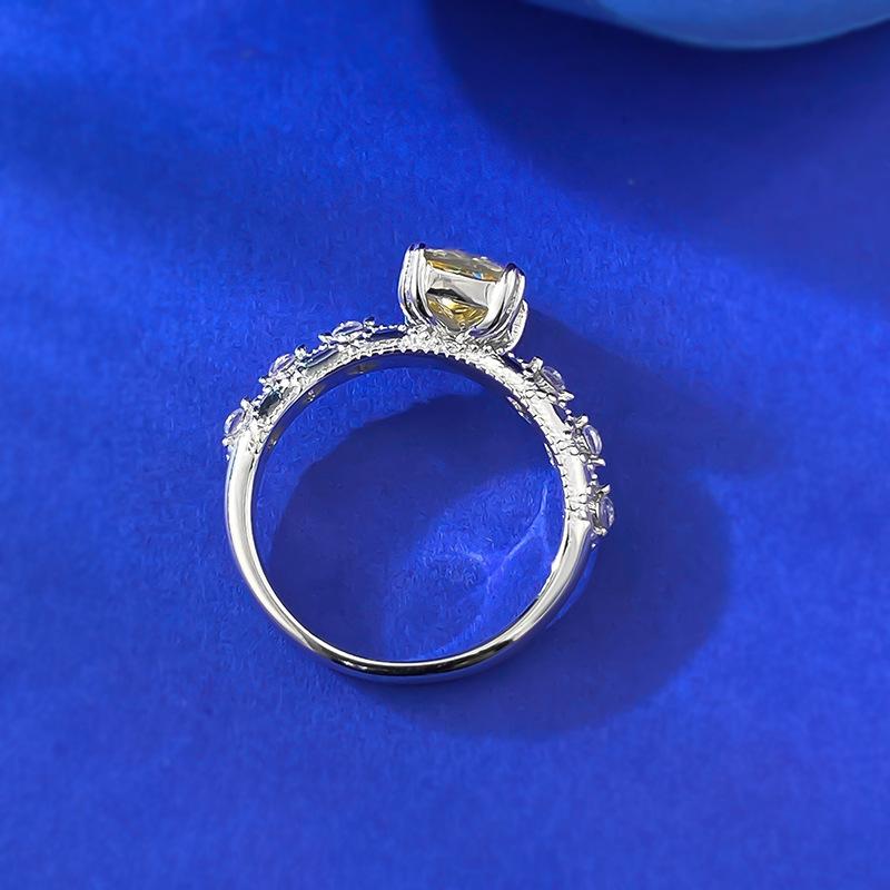 S925 Sterling Silver Yellow Radiant Cut Rectanglar Ring 6*8mm 8A Cubic Zirconia Ring-125(35%)