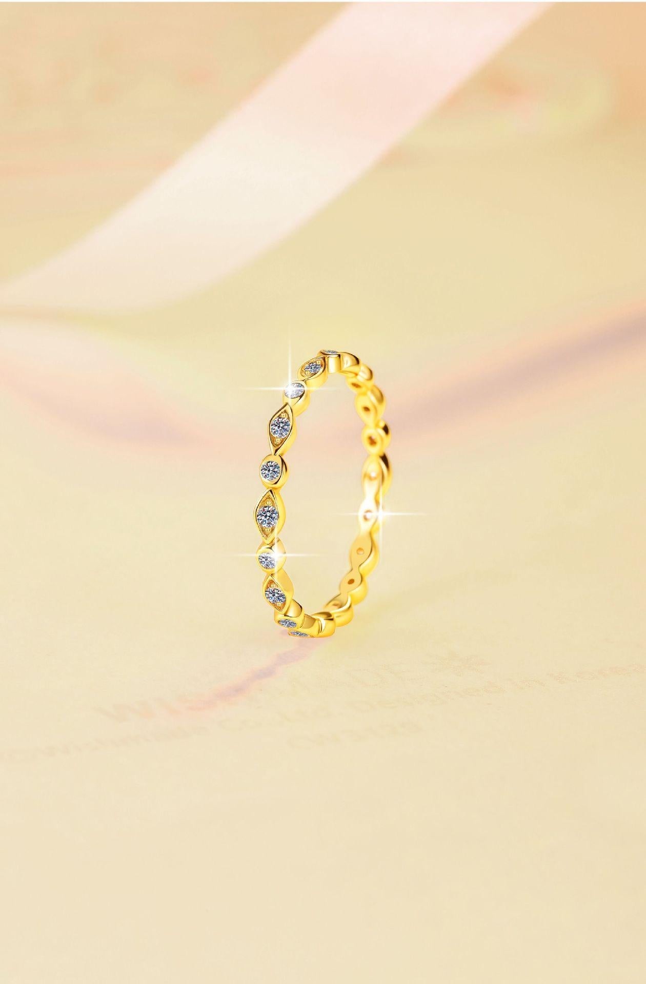 S925 Sterling Silver Single Row Band Ring Synthetic Moissanite Ring-567(35%)