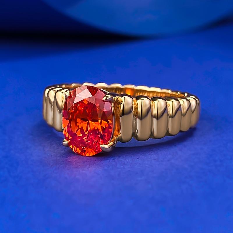 S925 Sterling Silver Orange Oval 6*8 mm 6A Cubic Zirconia Ring-424(25%)