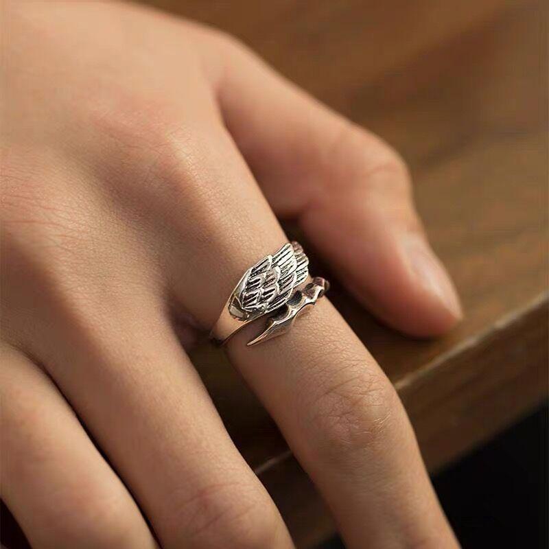S925 Sterling Silver Vintage Angel and Demon Open Ring - 627(45%)