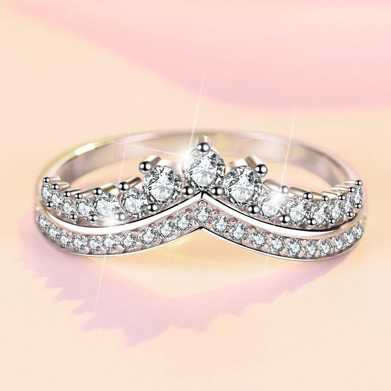S925 Sterling Silver Princess Crown Band Ring 6A Cubic Zirconia Ring-563(35%)