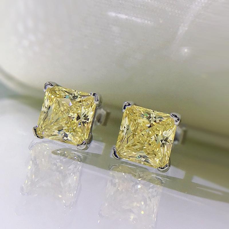S925 Sterling Silver Ice Flower Cut Simple Princess Square Stud Earrings 6 * 6mm 8A Cubic Zirconia Stud Earrings Daily Life Earrings(35%)-644