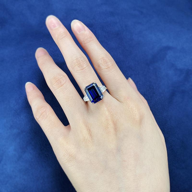 S925 Sterling Silver Blue Grandma Rectangular 10*14mm 6A Cubic Zirconia Ring-148(45%)