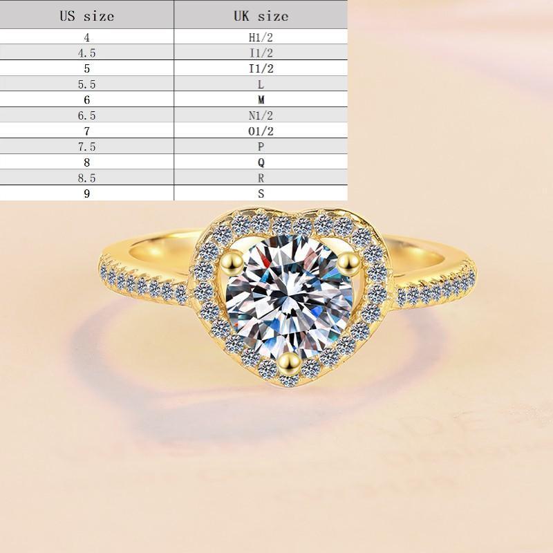 S925 Sterling Silver Golden Heart-Shaped Ring Synthetic Moissanite Ring-183(35%)