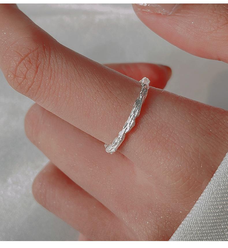 S925 Sterling Silver Irregular Candy Paper Ring for Women Plain Texture Ring - 542(45%)