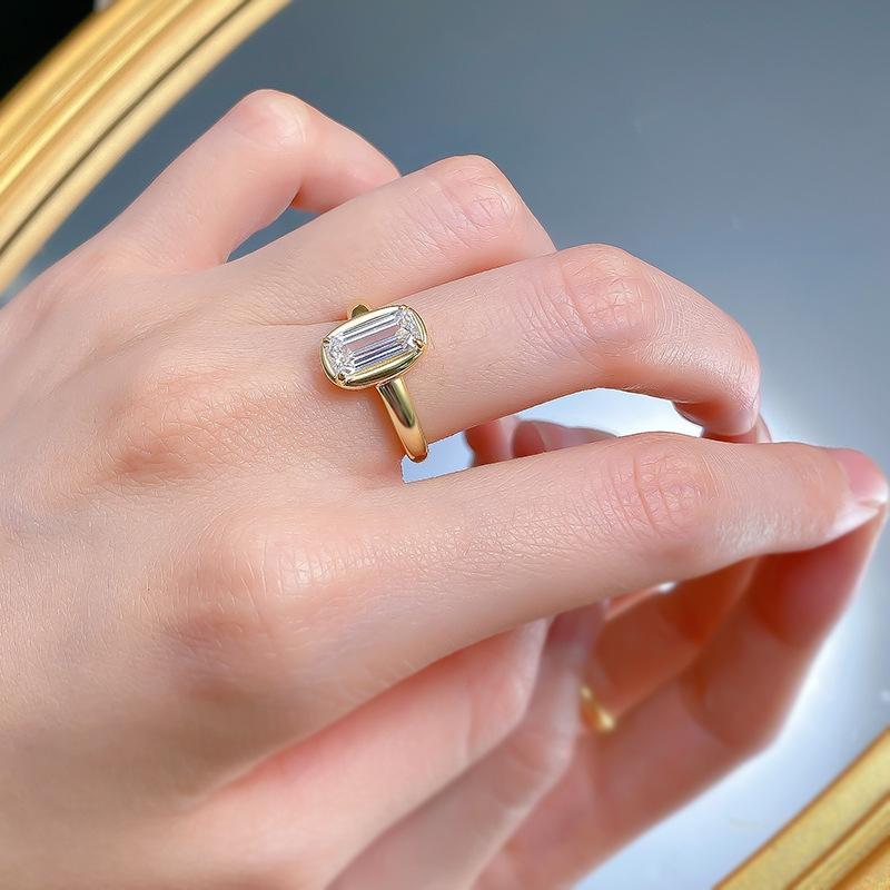 S925 Sterling Silver Grandma Cut Golden Cube Sugar Ring 5*10mm 6A Cubic Zirconia Ring Daily Wear fashion jewelry accessory woman girl promise ring-298(35%)