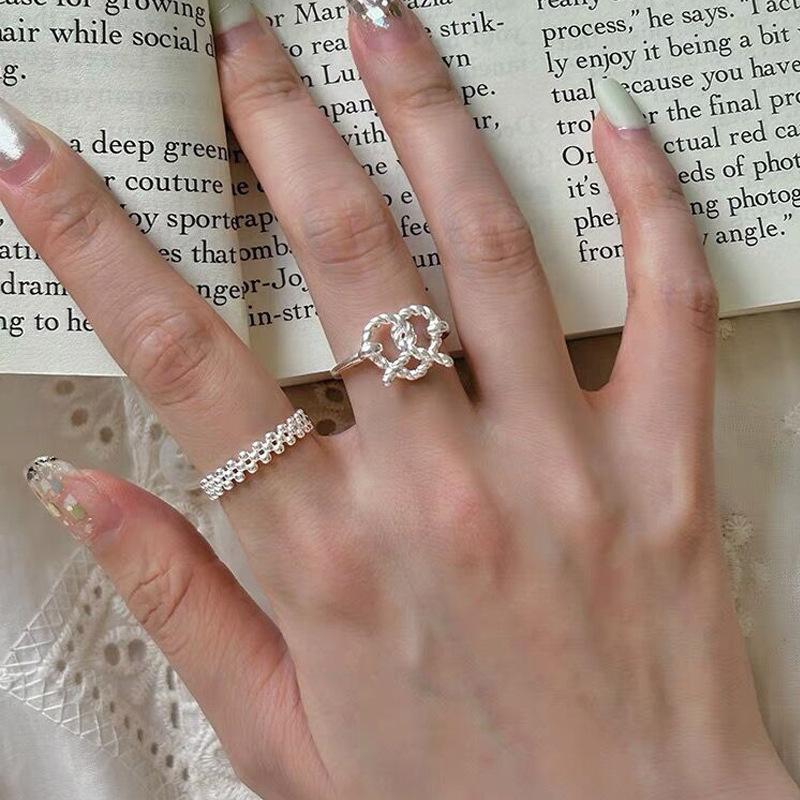 S925 Sterling Silver Double Layer Round Bead Ring Female Open Ring -544(45%)