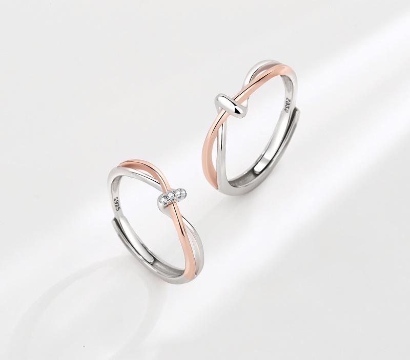 S925 Sterling Silver Twin Knot Couple Ring Open Ring-556 weddingring(45%)
