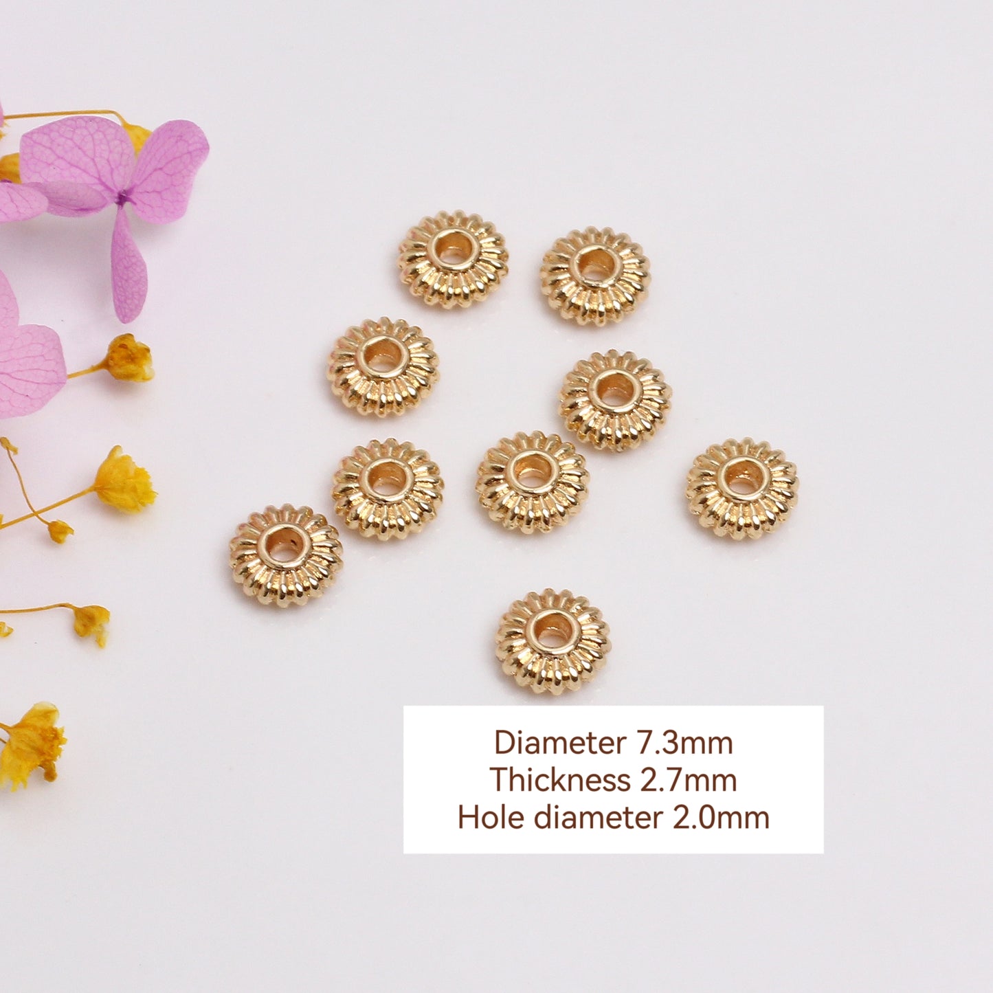 Flat Pumpkin Shaped Alloy Beads For Jewelry DIY，100 pcs, Covered By 14/18K Real Gold Or Silver