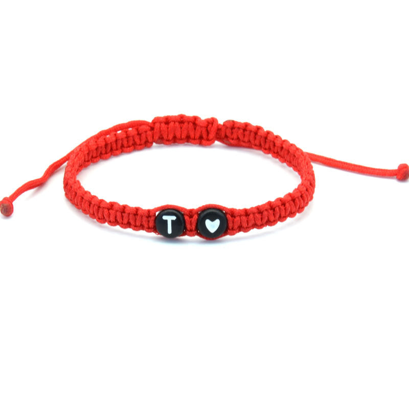 Simple Couple Bracelet with New 26 English Letters and Peach Heartded Red Rope Simple Couple Bracelet