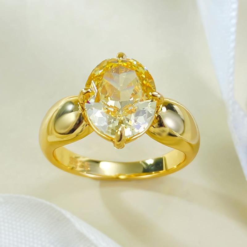 S925 Sterling Silver Yellow Ice Flower Cut Oval Ring 8*10mm 8A Cubic Zirconia Ring-377(35%)