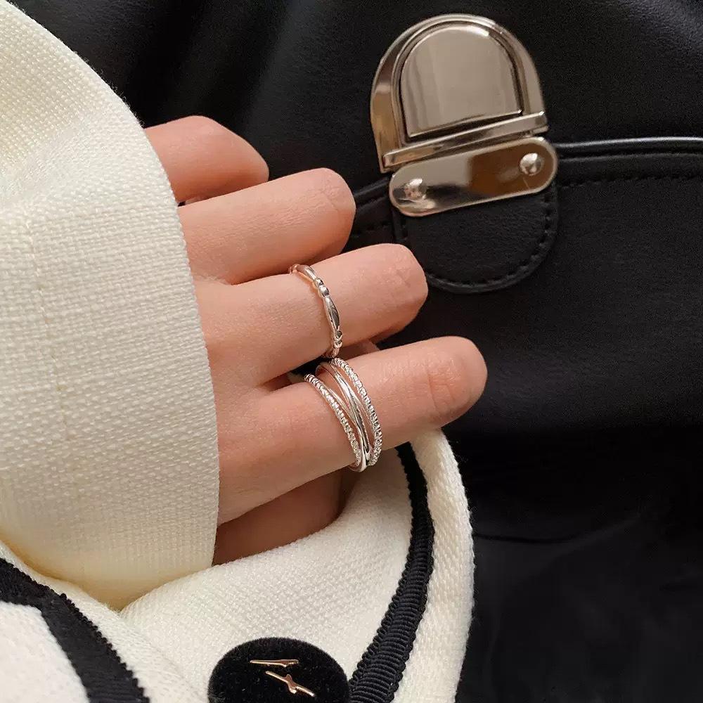 S925 Sterling Silver Multi-layered Twist Wire Ring Women's Open Ring -489(45%)
