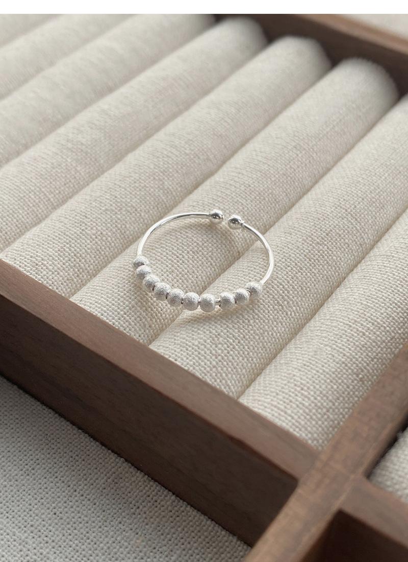 S925 Sterling Silver Matte Brushed Round Bead Ring for Women Open Ring -522(45%)