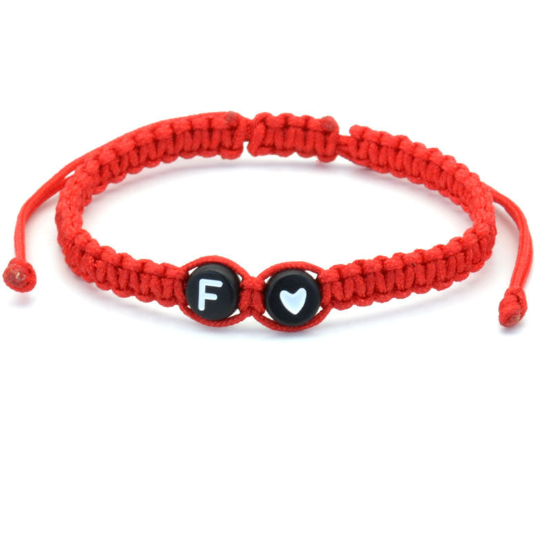 Simple Couple Bracelet with New 26 English Letters and Peach Heartded Red Rope Simple Couple Bracelet