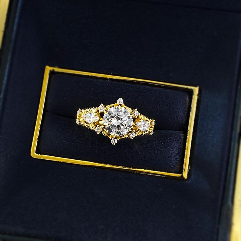 S925 Sterling Silver Horse Eye Golden Plated Oval 7*7mm 6A Cubic Zirconia Ring-440(25%)