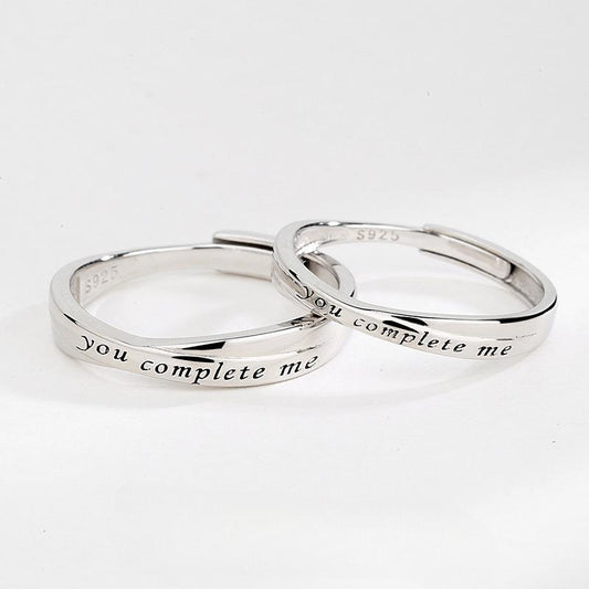 S925 Sterling Silver English Letter Couple Ring Plain Band -559 weddingring(45%)