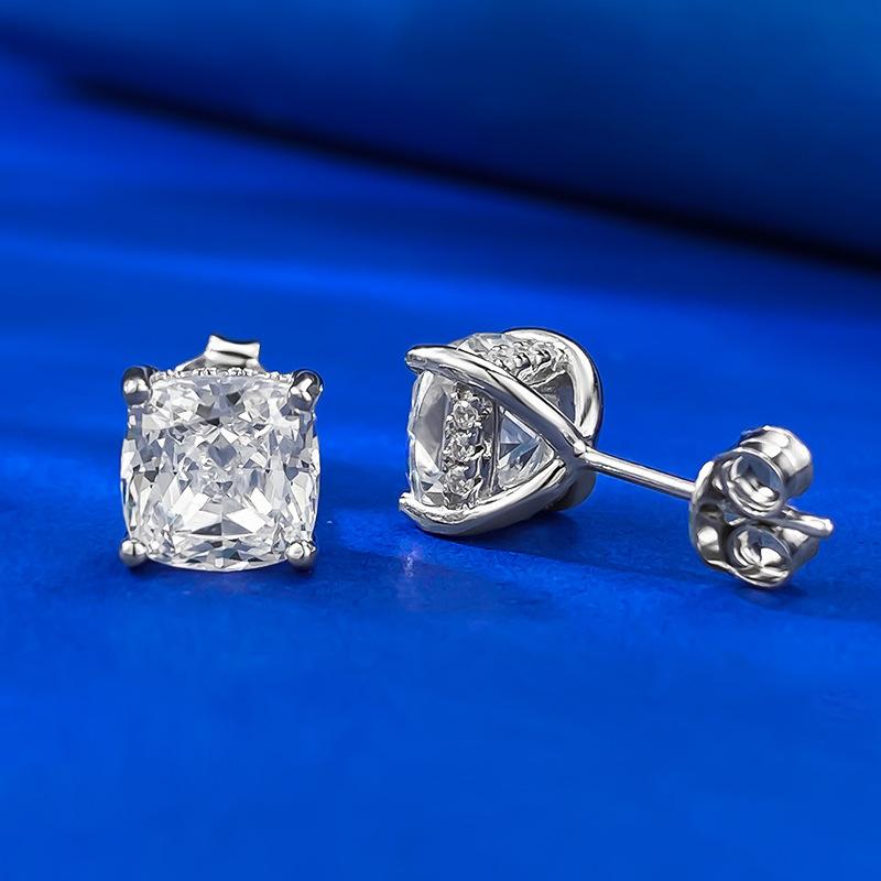 S925 Sterling Silver Ice Flower Cut Pillow Stud Earrings 7*7 8A Cubic Zirconia Stud Earrings Daily Life Earrings-623(35%)