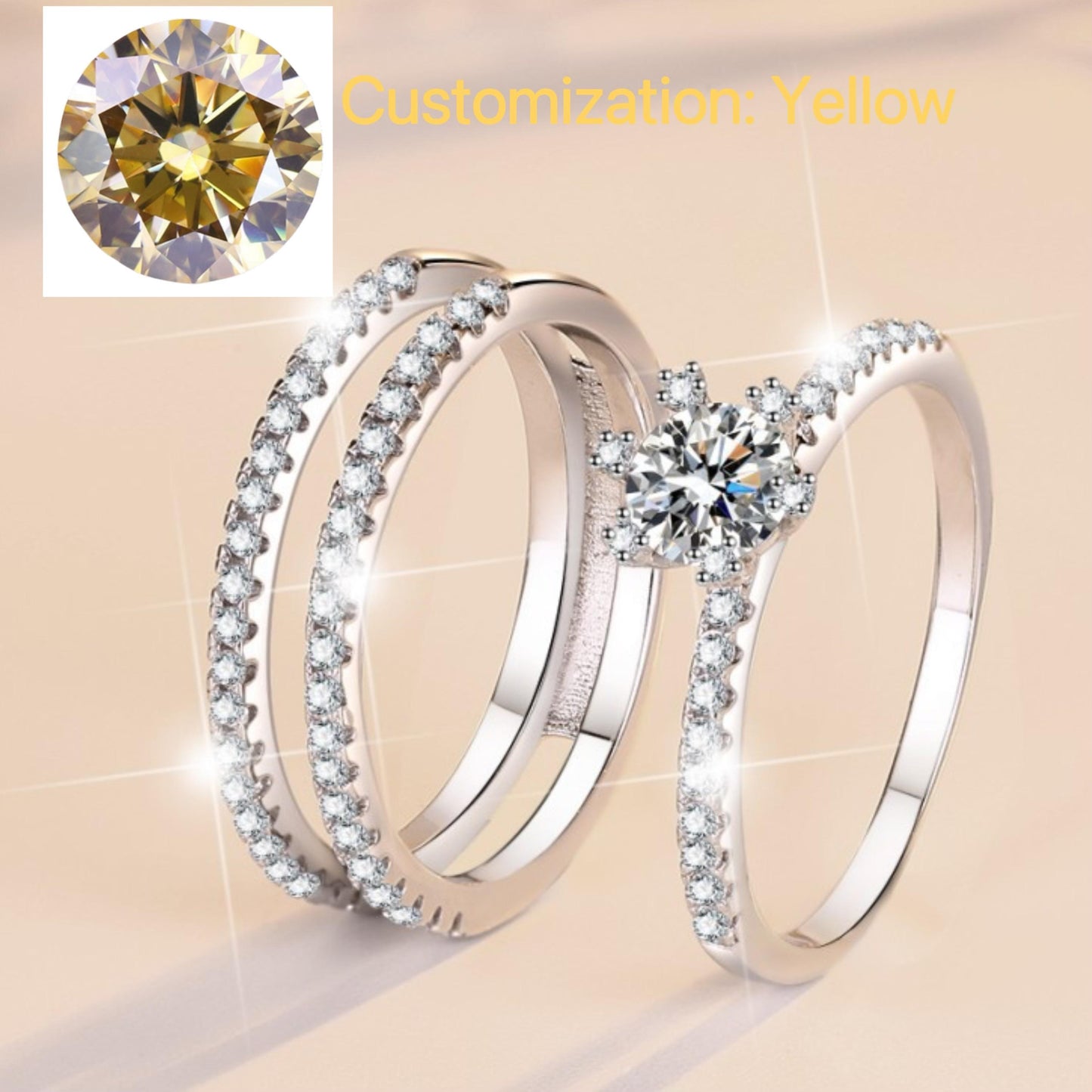 80. S925 Sterling Silver Three-Row Ring Synthetic Moissanite Ring