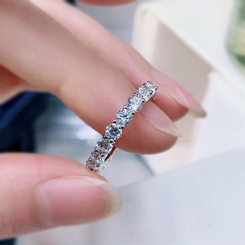 S925 Sterling Silver Row Band Ring 6A Cubic Zirconia Ring fashion jewelry accessory woman girl promise ring-410(35%)