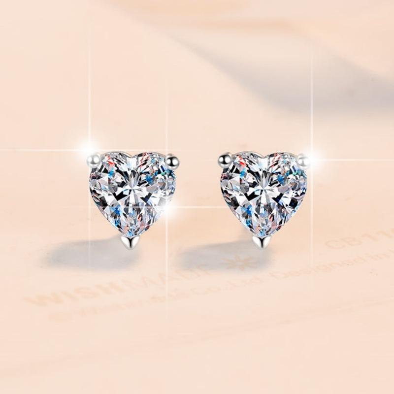 S925 Sterling Silver Heart-Shaped Earrings Synthetic Moissanite Earrings Daily Life Earrings(35%)-648