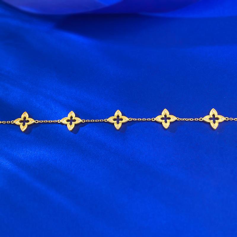 S925 Sterling Five-leaf Clover with Golden Trim Bracelet-309(45%)