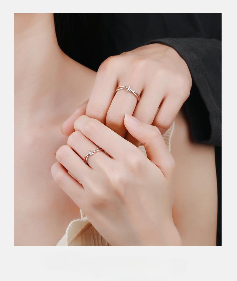 S925 Sterling Silver Twin Knot Couple Ring Open Ring-556 weddingring(45%)