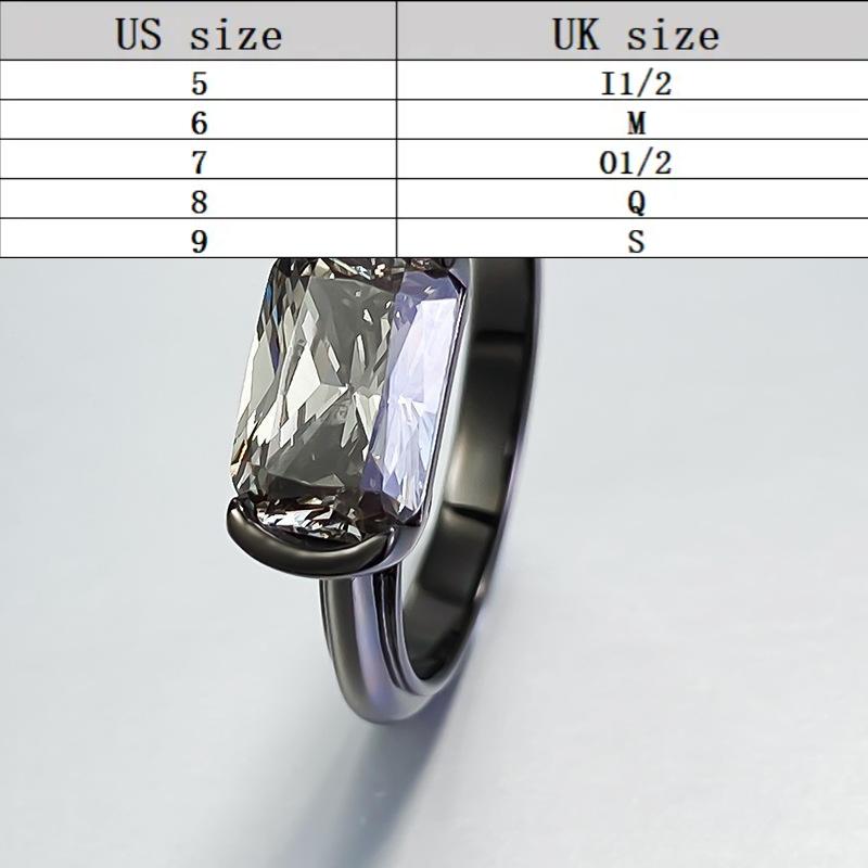 S925 Sterling Silver Black Golden Radiant Cut Rectangular Ring 6*9mm 6A Cubic Zirconia Ring-348(35%)